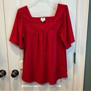 Ava James Women’s Swiss Dot Square Neck Half Sleeve Blouse In Red Size Medium